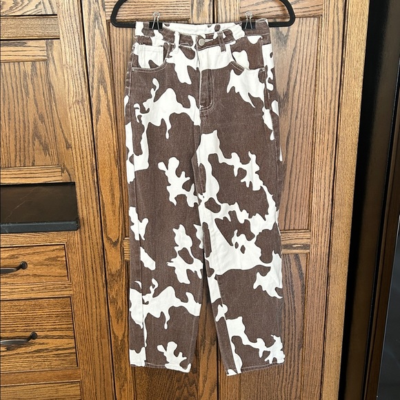 Brown Cow Print Jeans Denim‎ Straight Leg size XS 00-2 - Picture 2 of 7